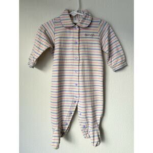 Vtg Carter's footed sleeper 6-9 Months stripe, embroidered, collar, green purple